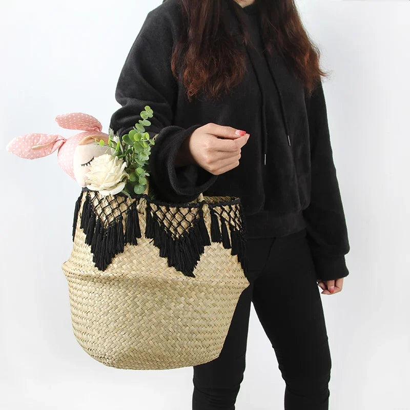 seagrass storage basket for laundry, toys, flowers and decoration
