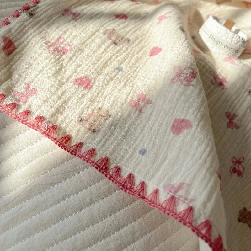 Waffle cotton check blanket for children summer home - vue 4 sur 6