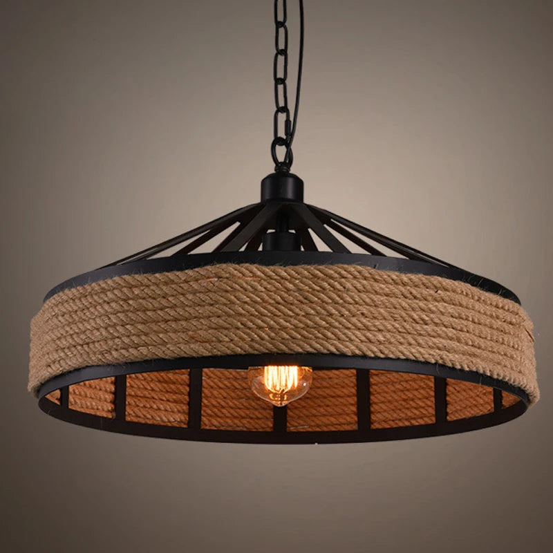 Retro hemp rope pendant light for interior decor