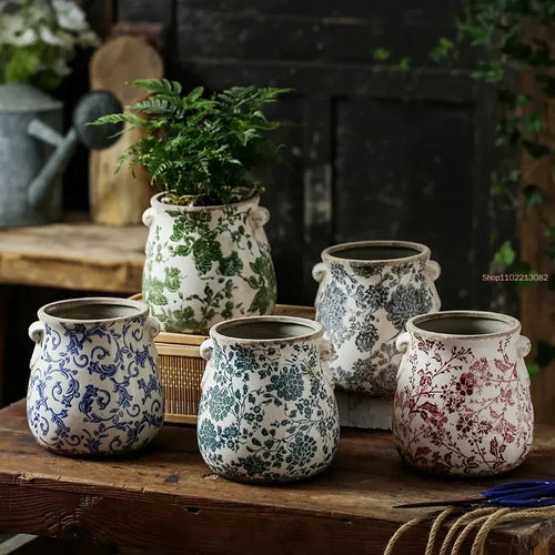 retro ceramic flower pots for plants and orchids - vue 3 sur 9