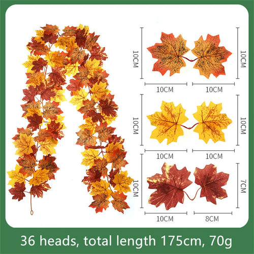 Decorative artificial silk maple leaf garland for garden