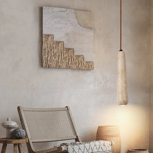 Retro LED pendant chandelier with vintage natural stone - vue 3 sur 6