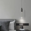 Cylindrical LED chandelier in copper and clear acrylic