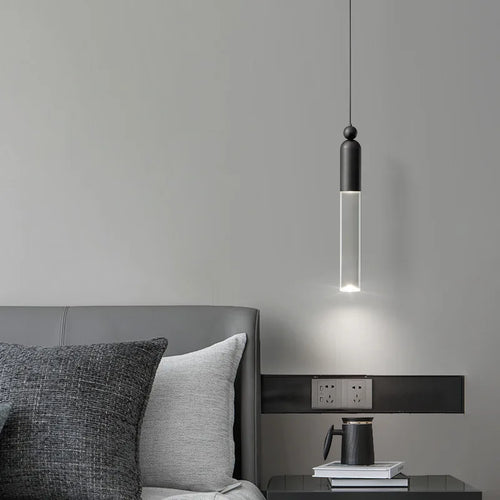 Cylindrical LED chandelier in copper and clear acrylic - vue 5 sur 8