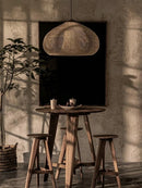 Woven rattan pendant light for tranquil Japanese-style restaurant