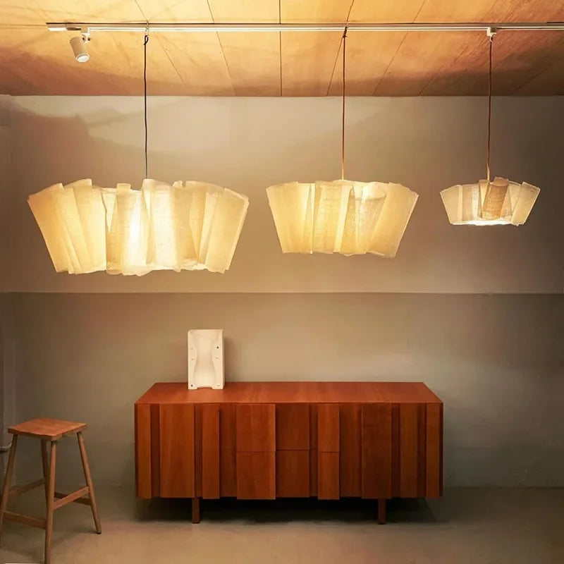 Vintage pleated linen pendant light handmade wabi sabi style lampshade