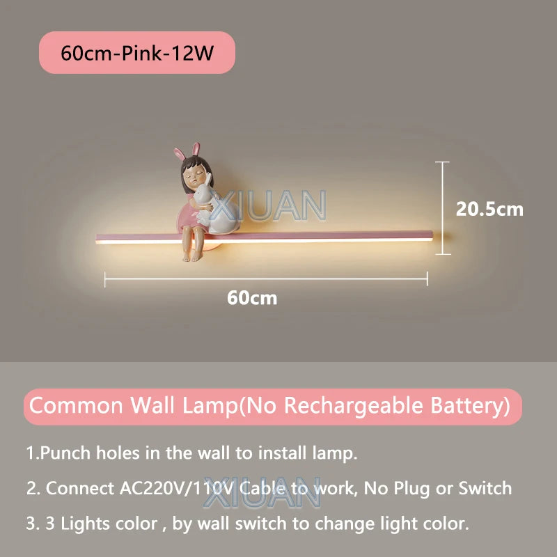 Rabbit-shaped wall light for children's room decor