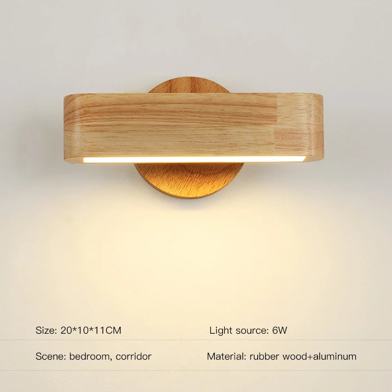 Modern wooden circular wall light for bedroom, living room, children’s room, hallway or bedside