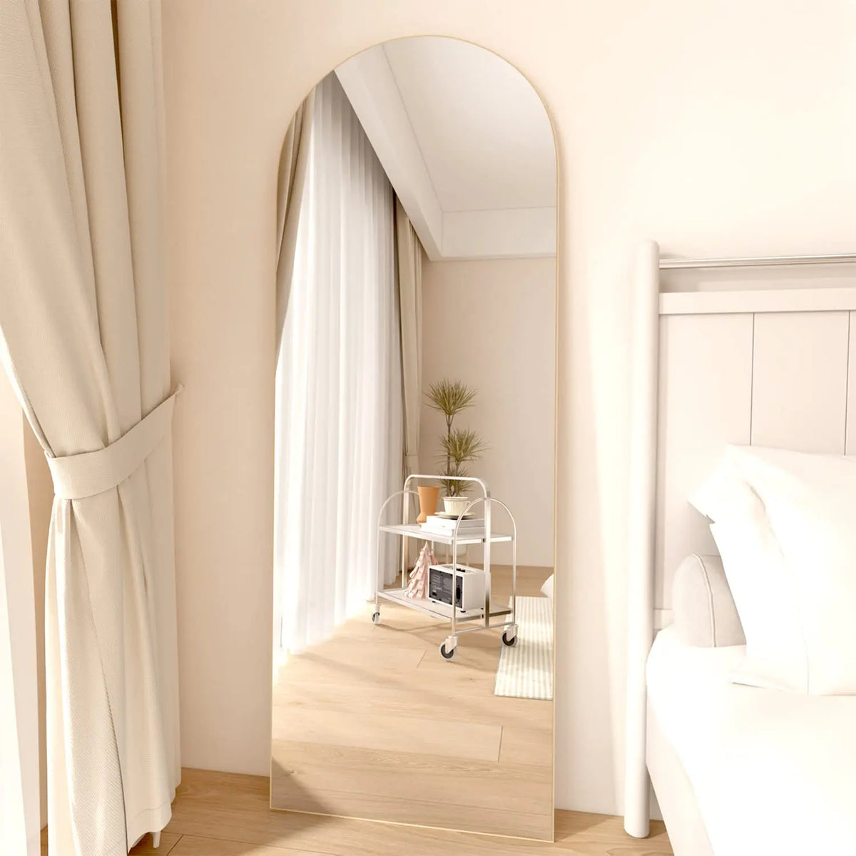 CASSILANDO Arched Full Length Mirror 64" x 21", Floor Standing Mirror, Unique Vertical Mirror, Gold Metal Frame Mirror - vue 6 sur 8