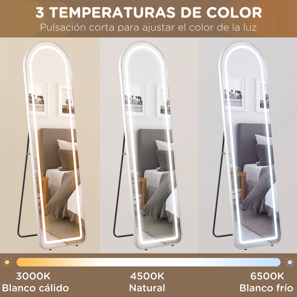 Full length mirror with LED lighting and silver aluminium frame - vue 6 sur 6