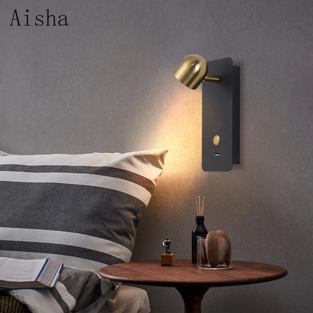 Decorative wall light with switch and USB port