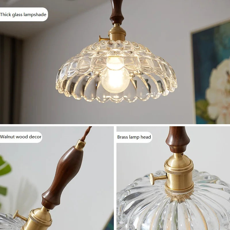 Nordic rustic glass pendant light with LED switch - vue 4 sur 15