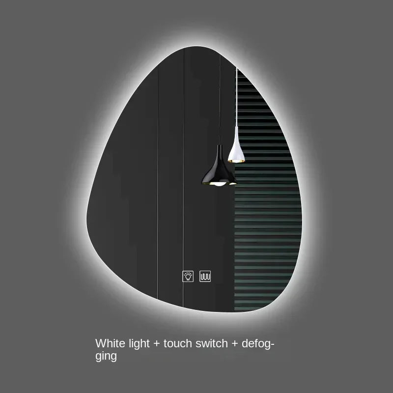 irregular vertical mirror with led light and bluetooth speaker