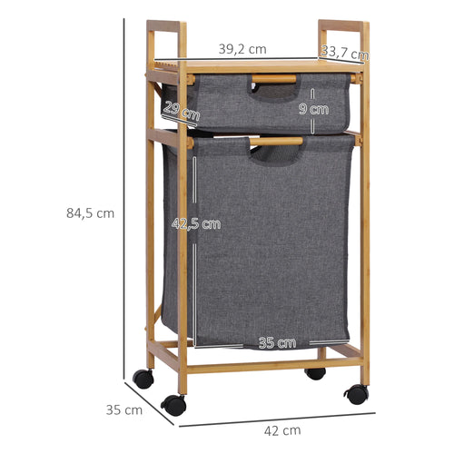 HOMCOM bamboo laundry hamper 2 removable cloth bags 42x35x84.5 cm - vue 4 sur 7