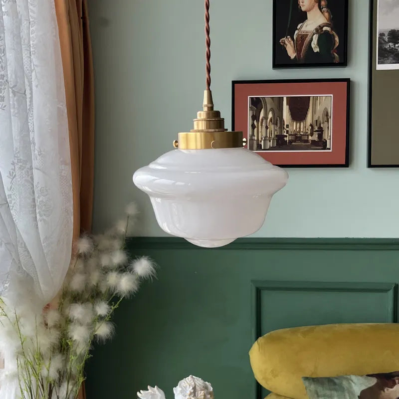 Milky white glass LED pendant light - vue 5 sur 30
