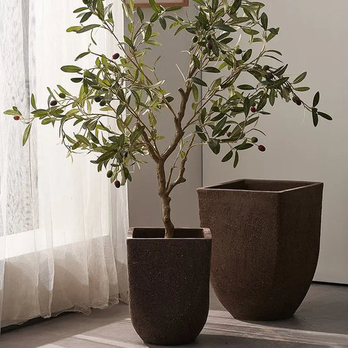 Square clay flower pot for outdoor garden with breathable plants - vue 3 sur 9