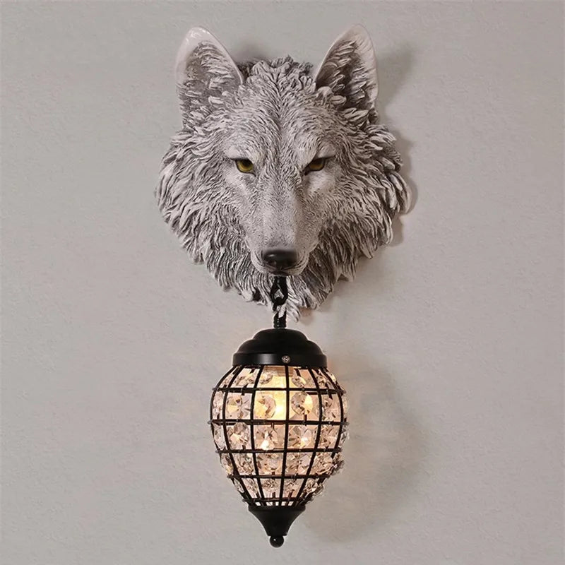 Vintage resin wolf wall light for artistic interior decor