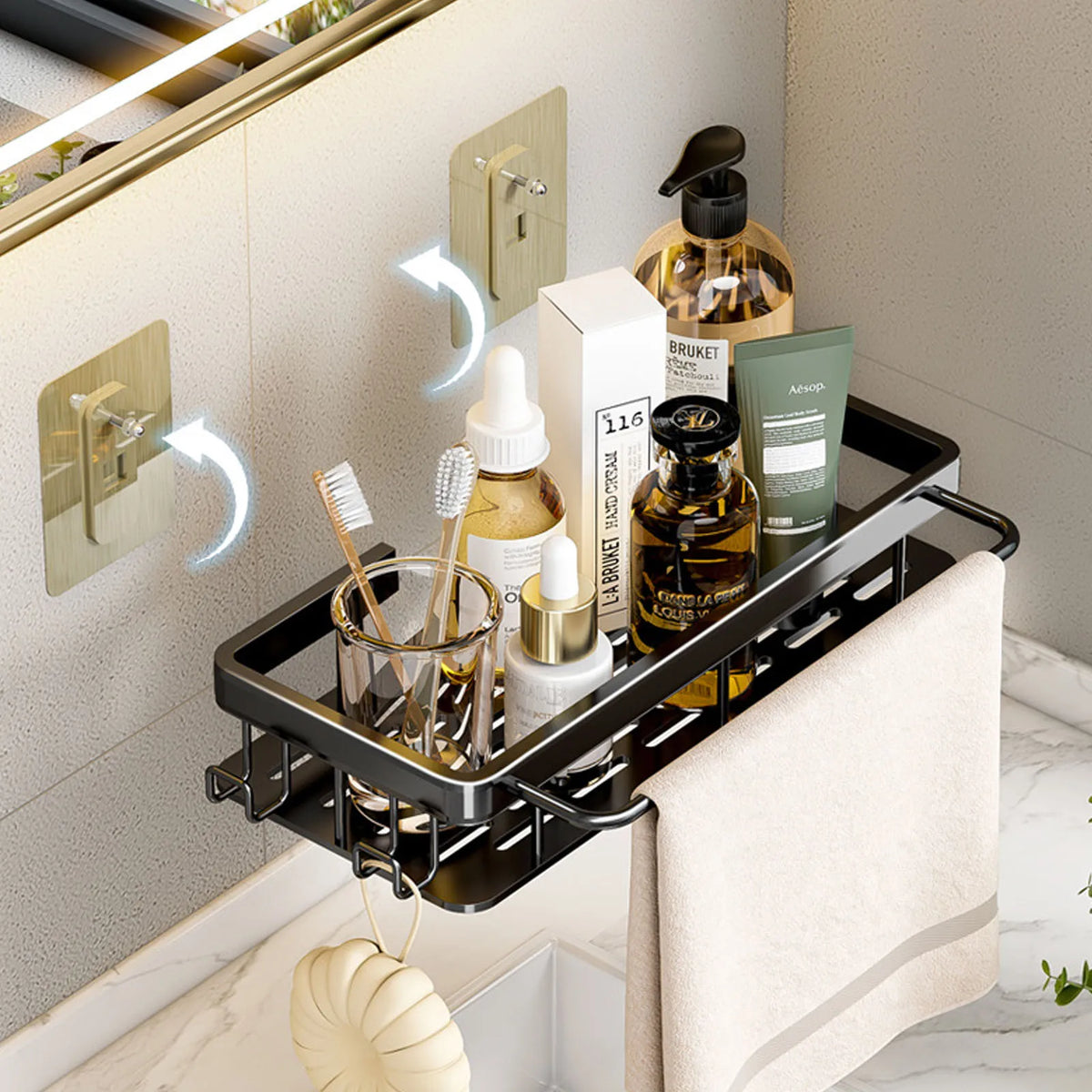 no-drill wall shelf for bathroom and kitchen storage - vue 3 sur 30