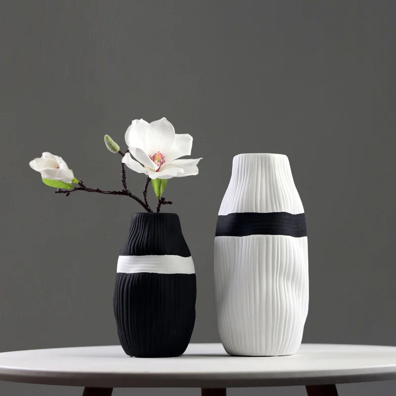 decorative striped ceramic vase for dried flowers