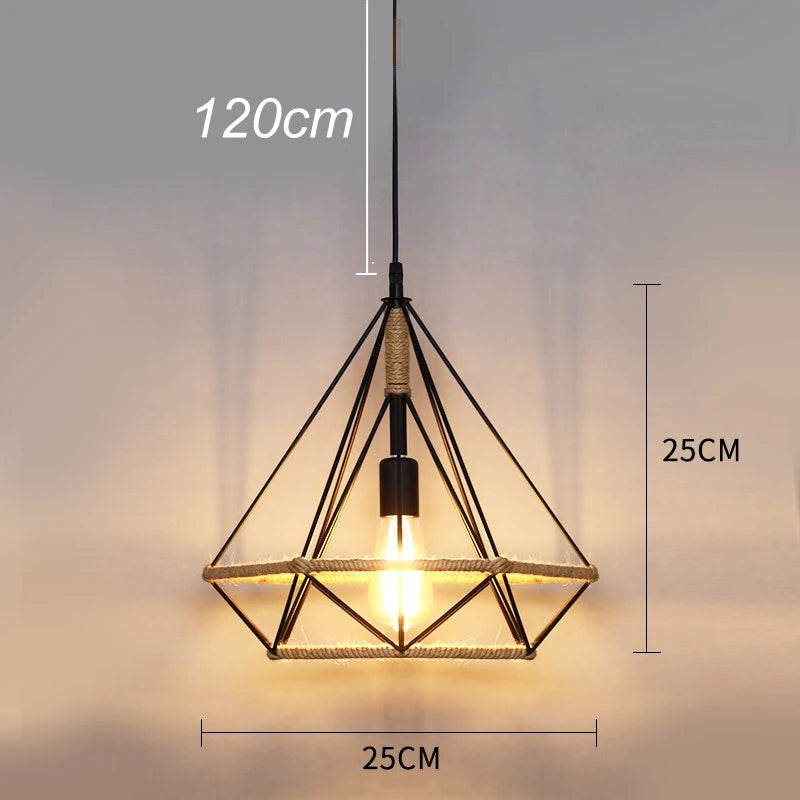 Vintage sisal pendant light with creative lighting and elegant weaving - vue 10 sur 10