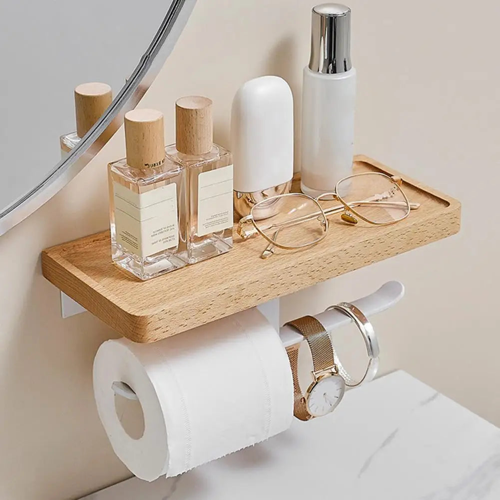 wooden tissue holder wall mounted toilet paper holder and storage