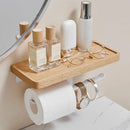 wooden tissue holder with shelf for bathroom