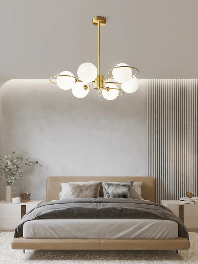 Modern copper chandelier with minimalist glass decor - vue 3 sur 9