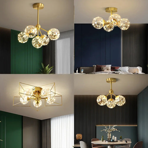 Modern minimalist copper chandelier with star LED shade - vue 2 sur 23