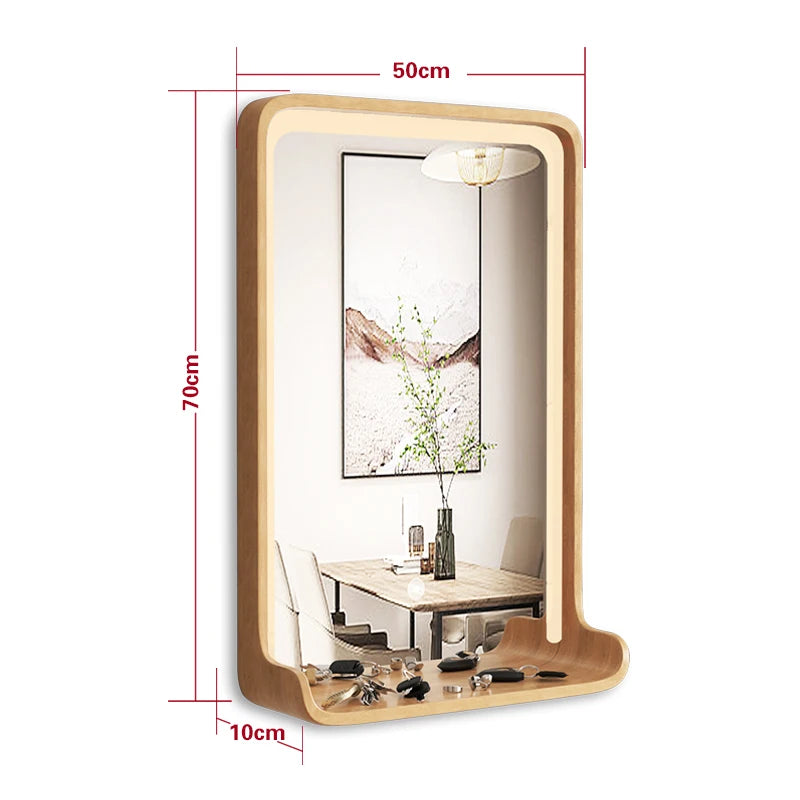 Solid wood mirror with LED lighting and wall mounting - vue 18 sur 29