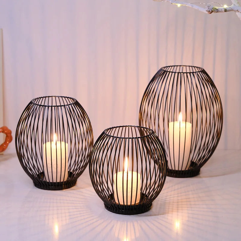 European Metal Lantern Candlestick,Arts and crafts ornaments,Gold Black Candle Holder,Home Decoration - vue 4 sur 11