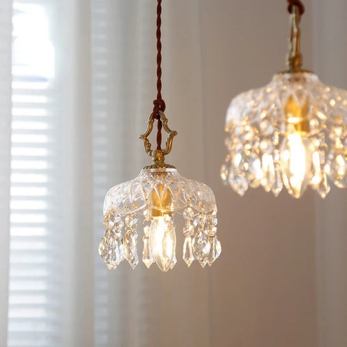 Nordic retro brass crystal and glass pendant chandelier - vue 3 sur 10