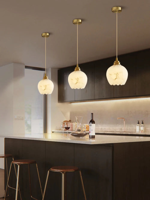 Nordic marble and copper pendant light minimalist design - vue 3 sur 9
