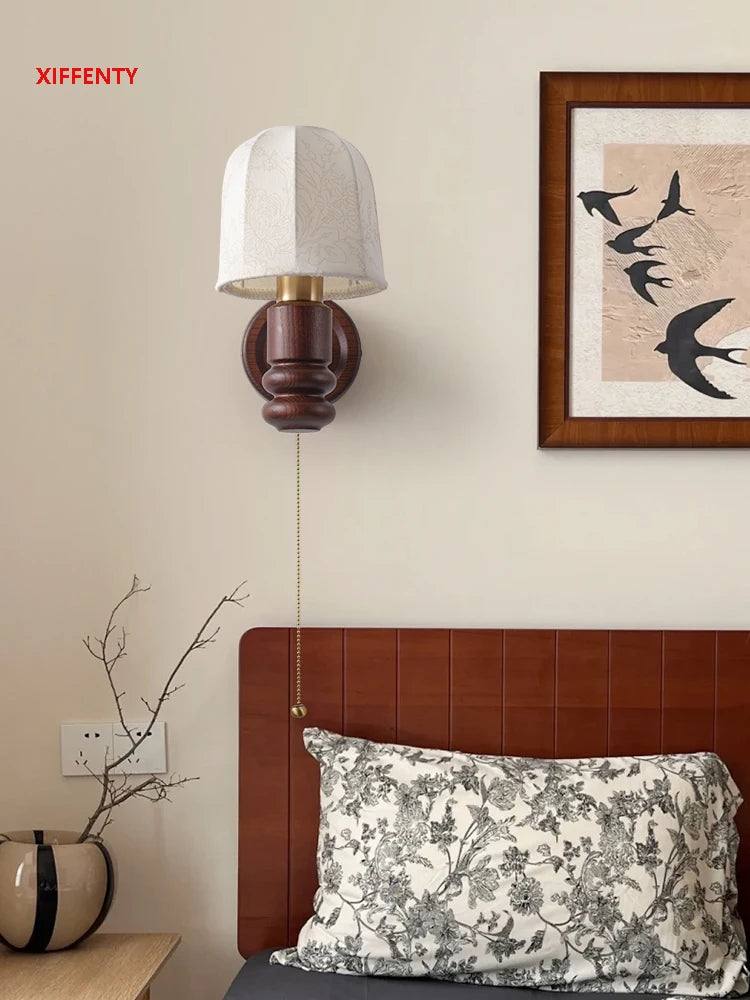 Wooden wall lamp with plug and retro decorative lighting - vue 5 sur 8