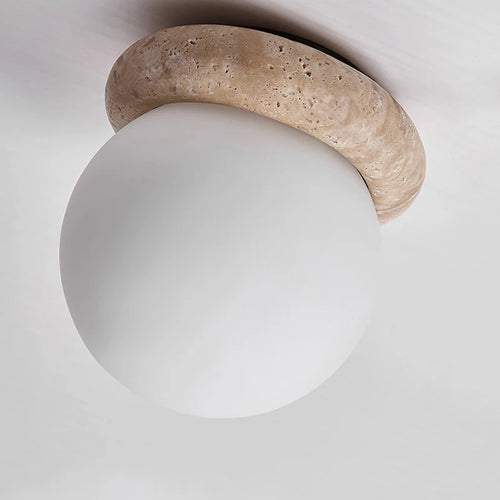 Wabi sabi Japanese industrial LED travertine ceiling light - vue 4 sur 6