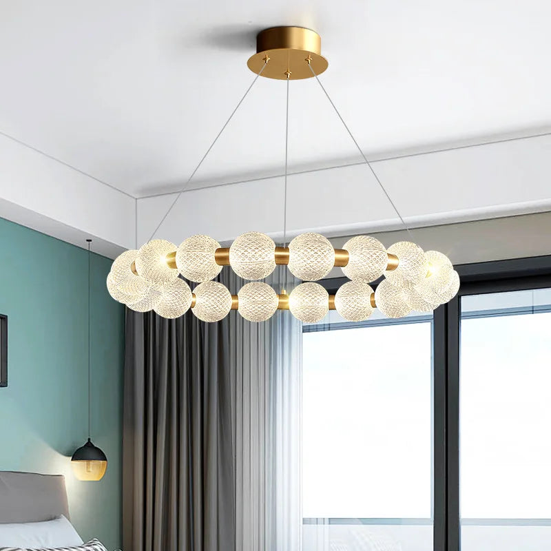 Round LED pendant lamp in brass, copper and aluminium decorative
