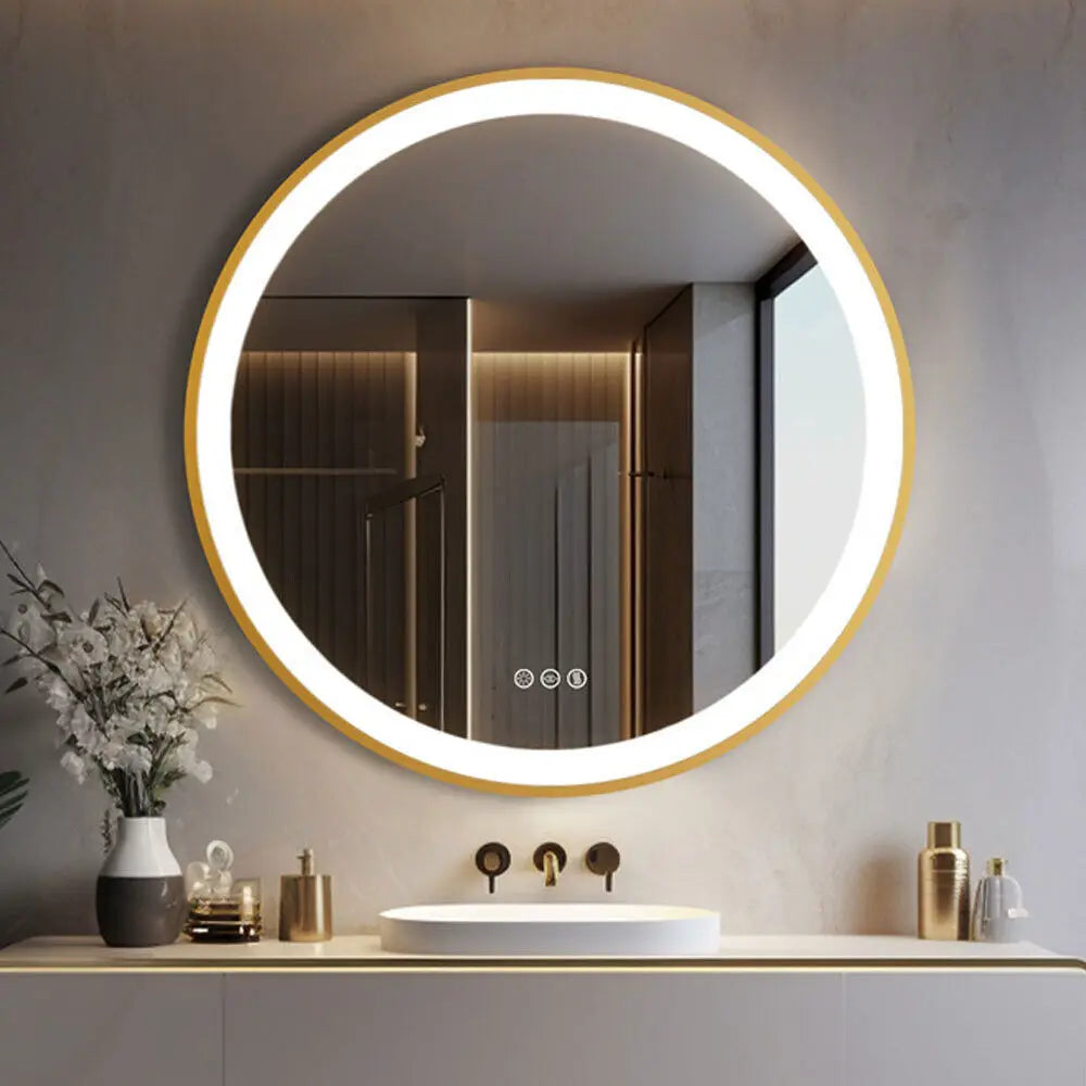round illuminated mirror with aluminum frame and memory function