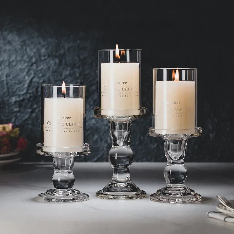 Glass candle holder for pillar and taper candles indoor decoration