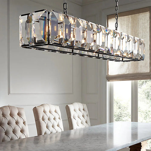 Modern K9 crystal chandelier large rectangular pendant - vue 5 sur 15