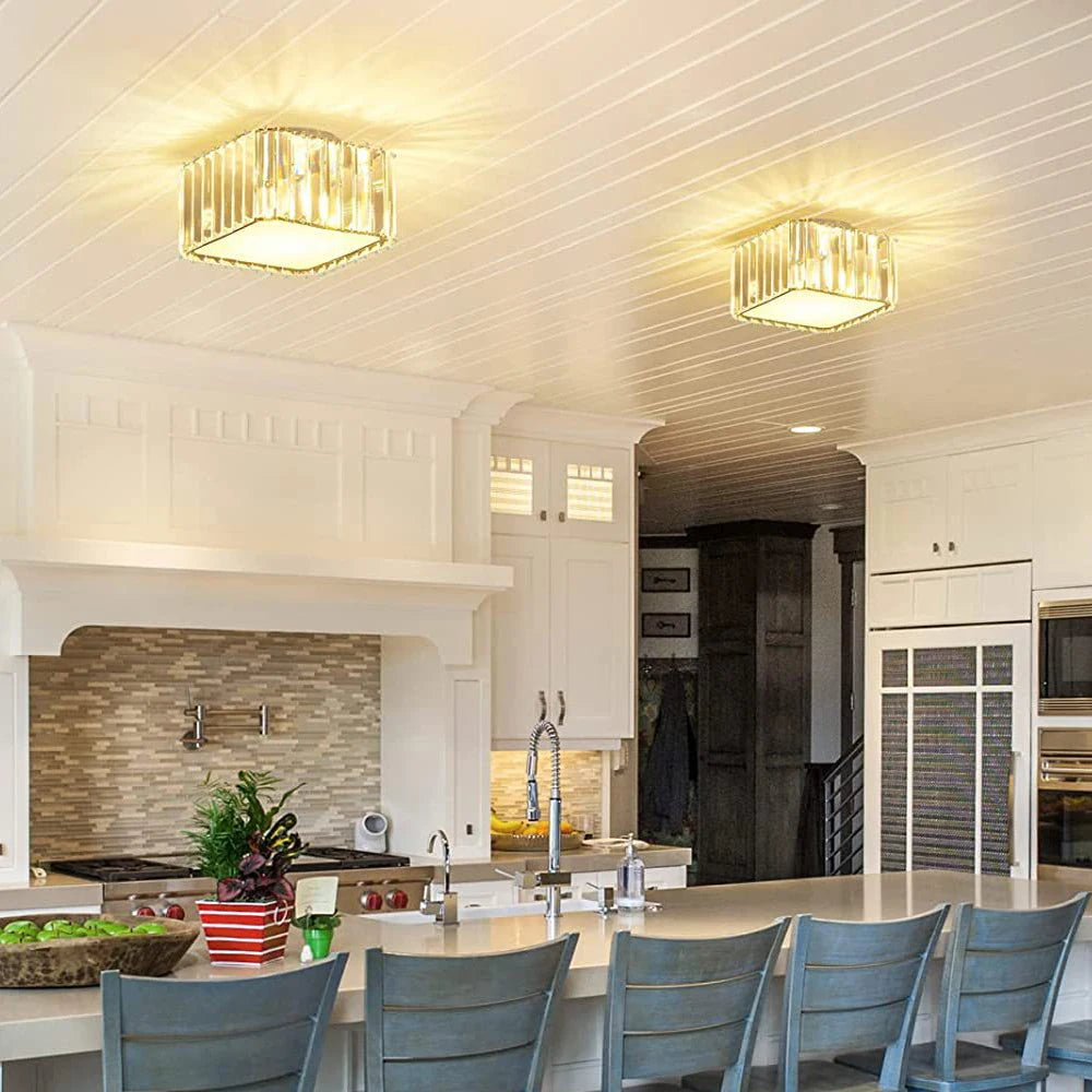 Modern simple crystal square ceiling chandelier luxury LED ceiling light for living room and bedroom - vue 3 sur 6