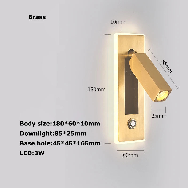 Rotating brass LED wall light with USB switch - vue 10 sur 23