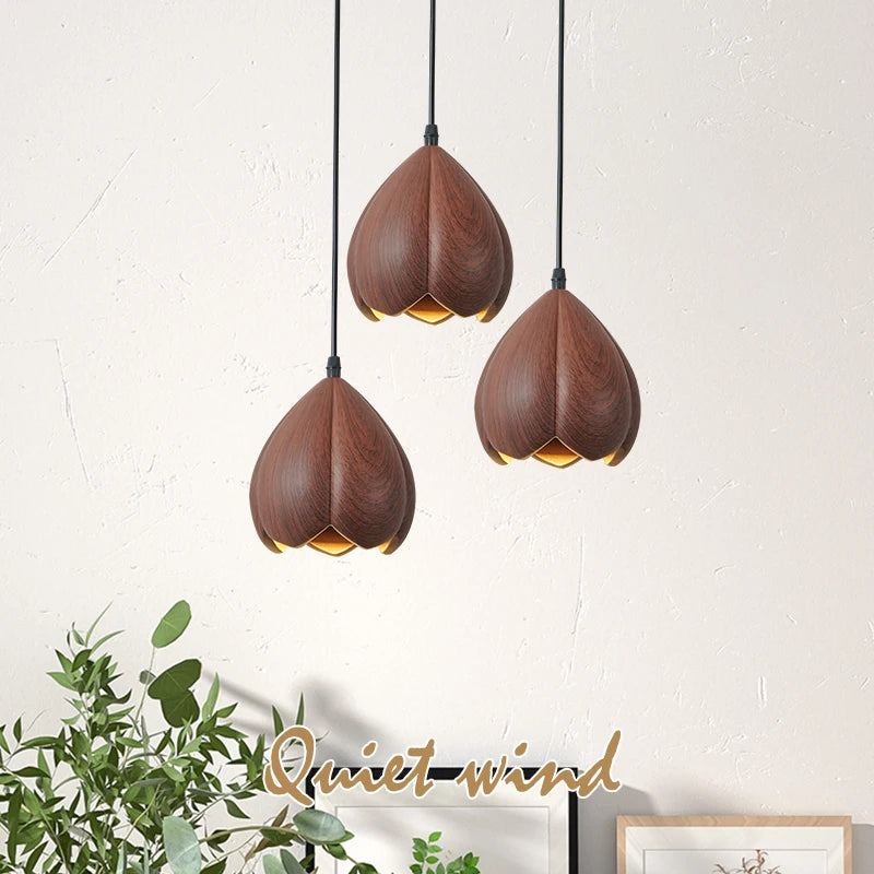 Handmade modern walnut wood pendant light home decor - vue 5 sur 11