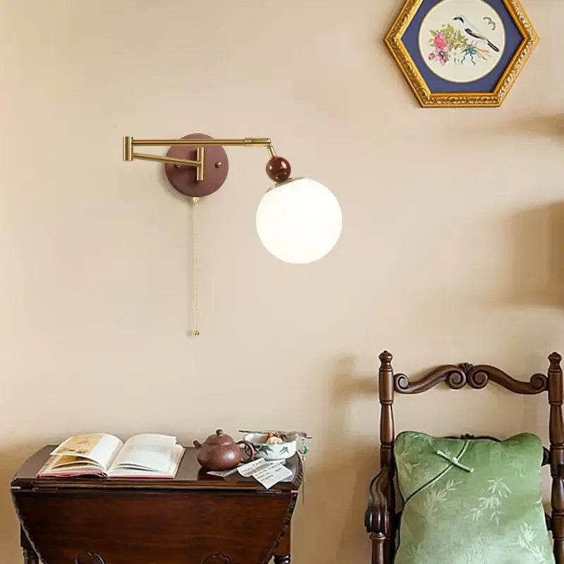 European vintage wall light with switch and long adjustable arm