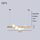Modern glass and walnut wood chandelier for indoor use