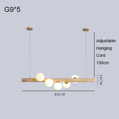Modern glass and walnut wood chandelier for indoor use