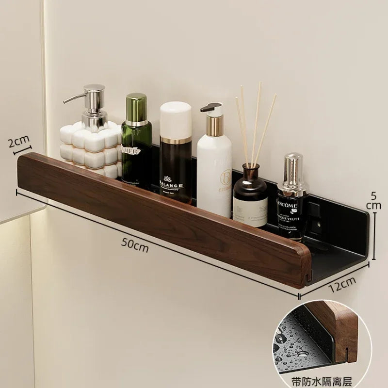walnut wall shelf for storage and towel rack - vue 8 sur 10