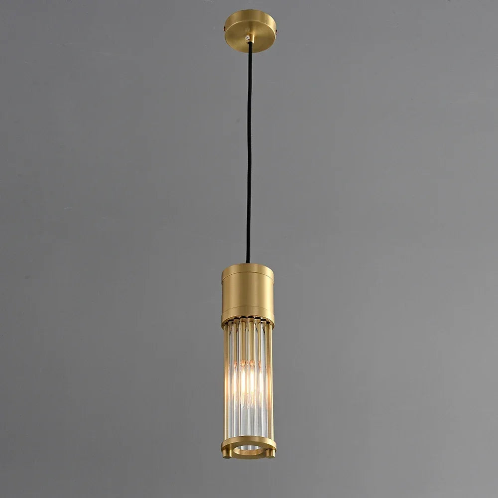 Copper LED pendant light with adjustable glass shade