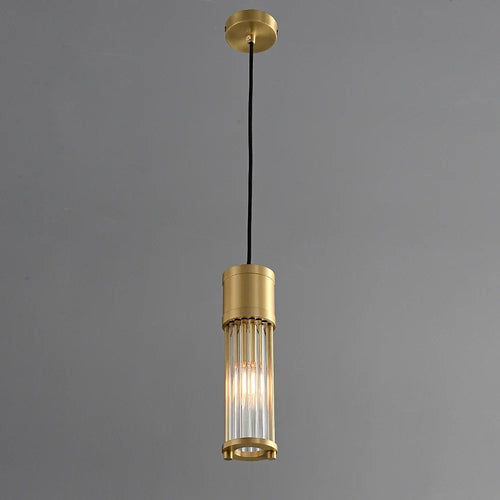 Copper LED pendant light with adjustable glass shade
