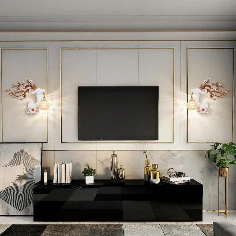 Modern resin wall light with Chinese style fortune deer - vue 6 sur 10