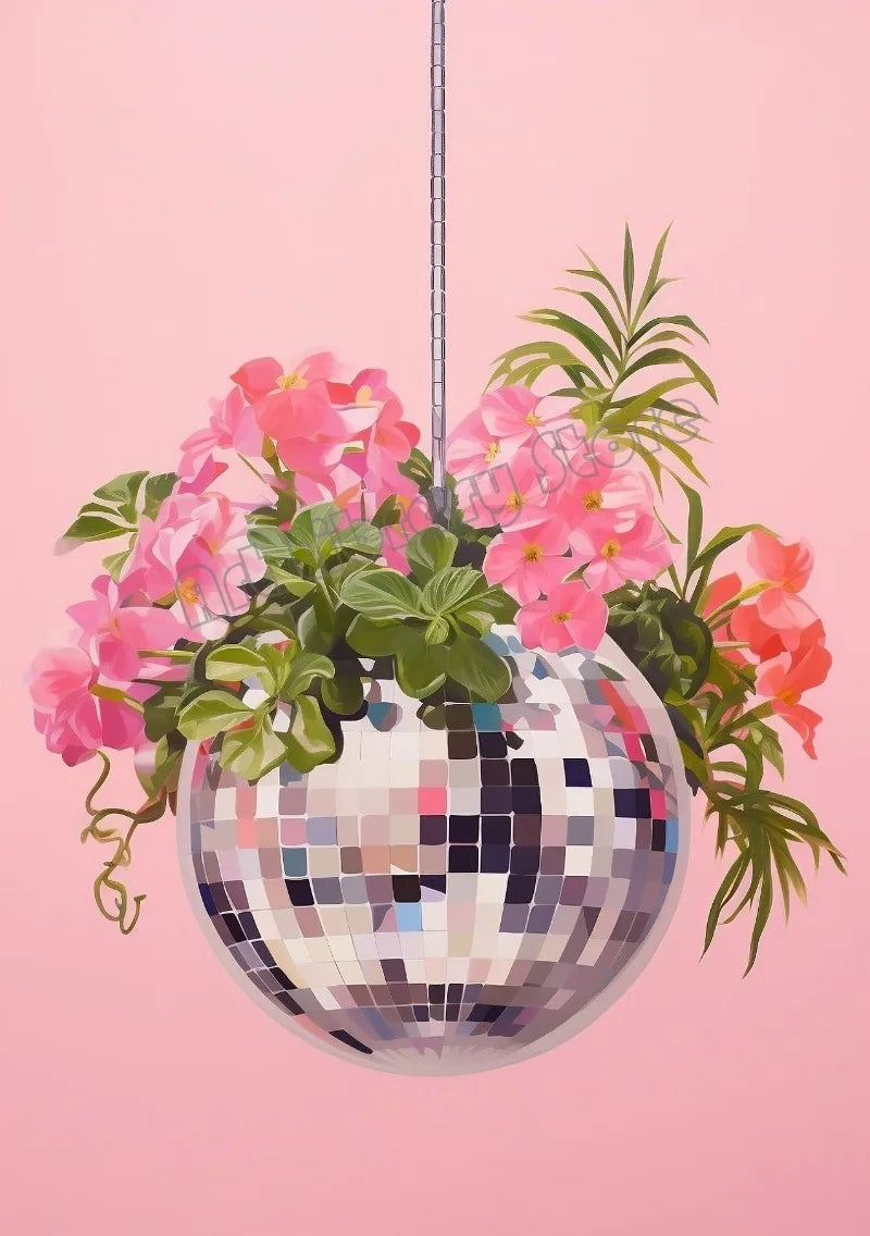 Retro abstract disco ball creative poster for wall decoration