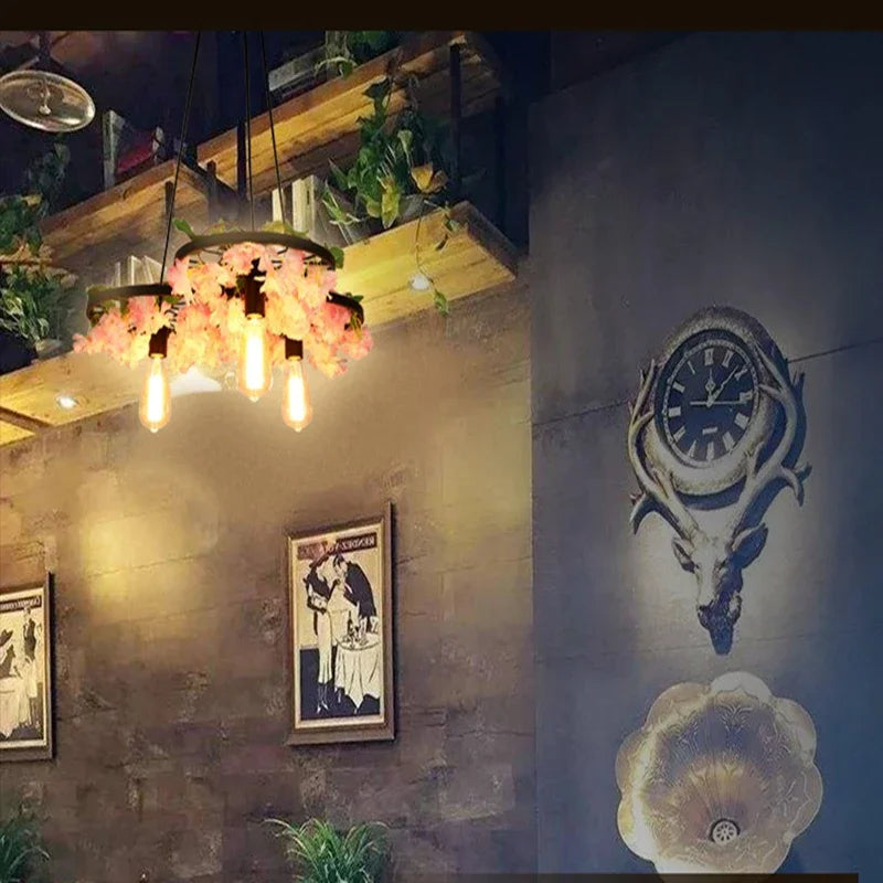 Cherry blossom wheel chandelier with multiple heads for commercial spaces